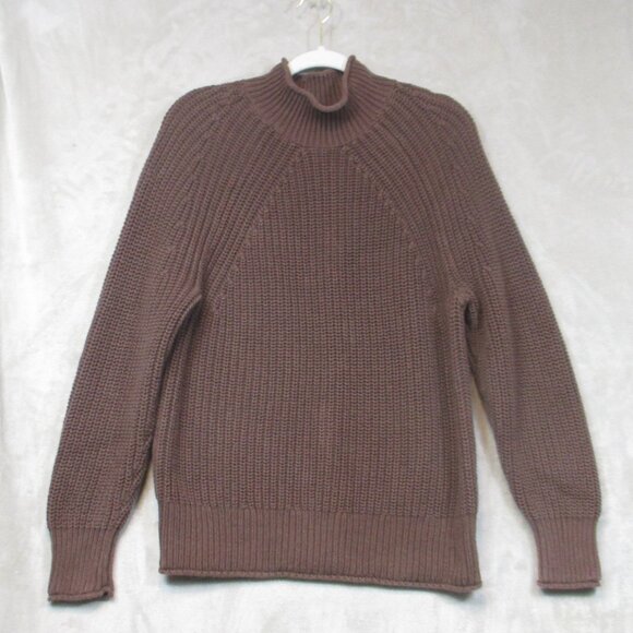 J Crew Sweater Womens Medium Relaxed Rollneck Fisherman Ribbed Chunky Knit Brown - Picture 1 of 8